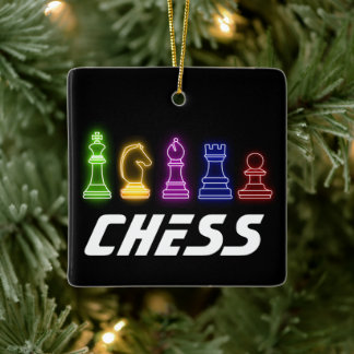 Neon Lights Chess Piecks Chess King Kerstmis Keramisch Ornament