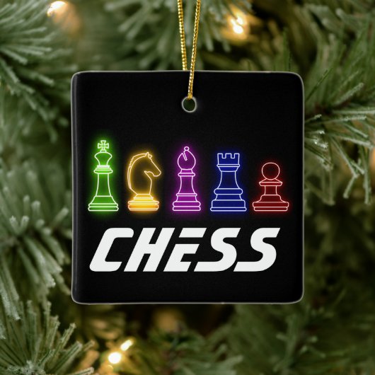Neon Lights Chess Piecks Chess King Kerstmis Keramisch Ornament (Boom)