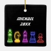 Neon Lights Chess Piecks Chess King Kerstmis Keramisch Ornament (Achterkant)
