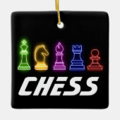 Neon Lights Chess Piecks Chess King Kerstmis Keramisch Ornament (Voorkant)