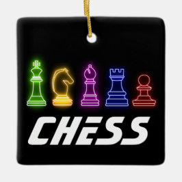 Neon Lights Chess Piecks Chess King Kerstmis Keramisch Ornament
