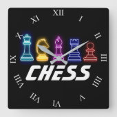 Neon Lights Chess Piecks Vierkante Klok (Voorkant)