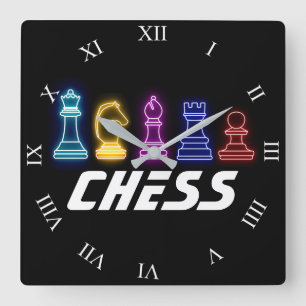Neon Lights Chess Piecks Vierkante Klok