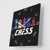 Neon Lights Chess Piecks Vierkante Klok (Hoek)