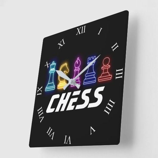 Neon Lights Chess Piecks Vierkante Klok (Hoek)