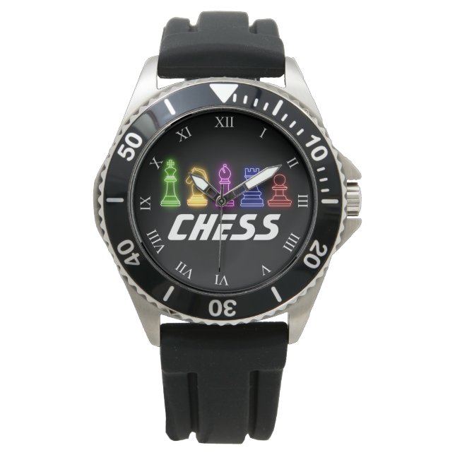 Neon Lights Chess Piecss King Horloge (Voorkant)