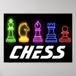 Neon Lights Chess Piecss King Poster