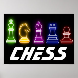 Neon Lights Chess Piecss King Poster