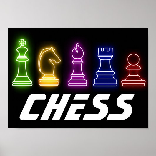 Neon Lights Chess Piecss King Poster (Voorkant)