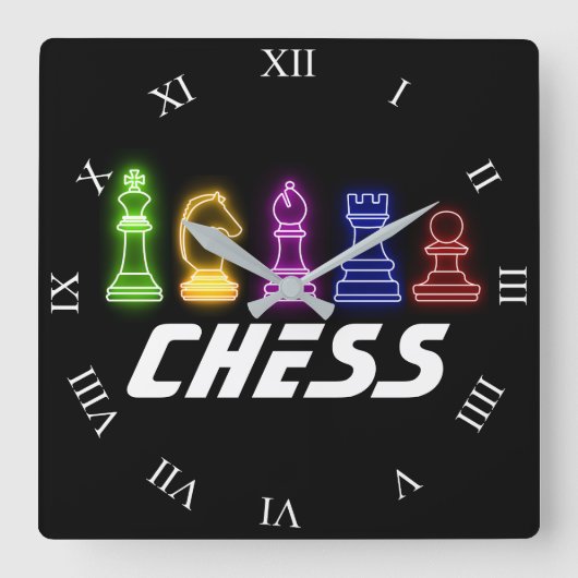 Neon Lights Chess Piecss King Vierkante Klok (Voorkant)