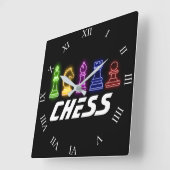 Neon Lights Chess Piecss King Vierkante Klok (Hoek)