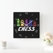 Neon Lights Chess Piecss King Vierkante Klok (Huis)