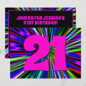 Neon Lights Club 21st Birthday Kaart (Voorkant / Achterkant)