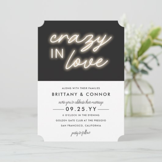 Neon Lights | Crazy in Love | Moderne bruiloft Kaart (Staand voorkant)