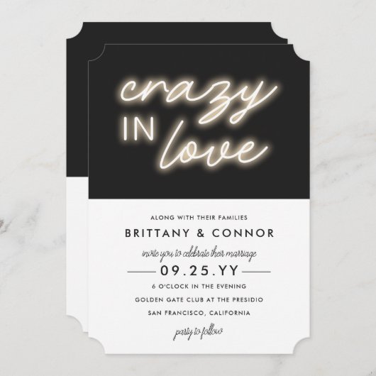 Neon Lights | Crazy in Love | Moderne bruiloft Kaart (Voorkant / Achterkant)