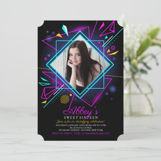 Neon Lights Fotouitnodiging Kaart (Staand voorkant)