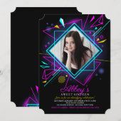 Neon Lights Fotouitnodiging Kaart (Voorkant / Achterkant)