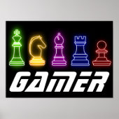 Neon Lights Gamer Chess Chess King Poster (Voorkant)