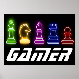 Neon Lights Gamer Chess Chess King Poster