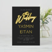 Neon Lights Geel Zwart Casual bruiloft Kaart (Staand voorkant)