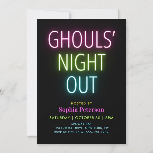 Neon Lights Ghouls Night Out Halloween-feest Kaart (Voorkant)