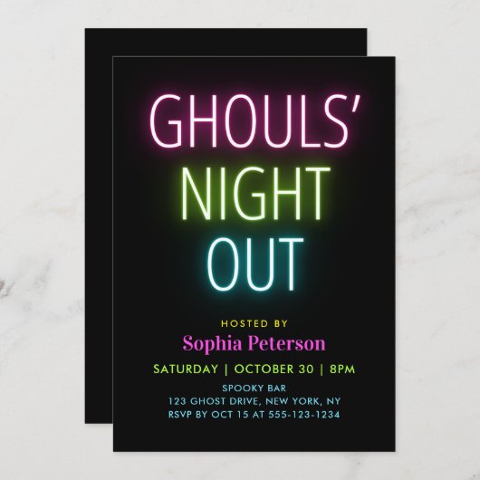 Neon Lights Ghouls Night Out Halloween-feest Kaart (Voorkant / Achterkant)