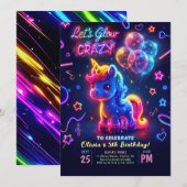 Neon Lights Gloeiende Leuke Eenhoorn Verjaardag Kaart (Voorkant / Achterkant)