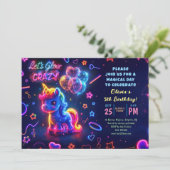 Neon Lights Gloeiende Leuke Eenhoorn Verjaardag Kaart (Staand voorkant)