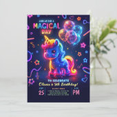 Neon Lights Gloeiende Leuke Eenhoorn Verjaardag Kaart (Staand voorkant)