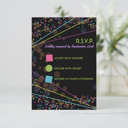 Neon Lights Glow in de donkere RSVP-reactiekaart Kaart (Staand voorkant)