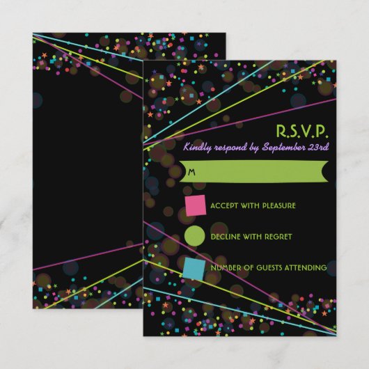 Neon Lights Glow in de donkere RSVP-reactiekaart RSVP Kaartje (Voorkant / Achterkant)