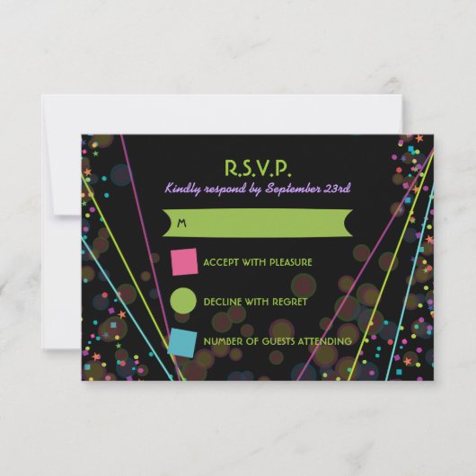 Neon Lights Glow in de donkere RSVP-reactiekaart RSVP Kaartje (Voorkant)