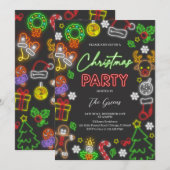 Neon Lights Kerstfeest Kaart (Voorkant / Achterkant)