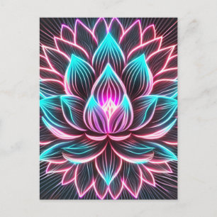 Neon Lights Lotus Flower Awakening Reiki Magic Briefkaart