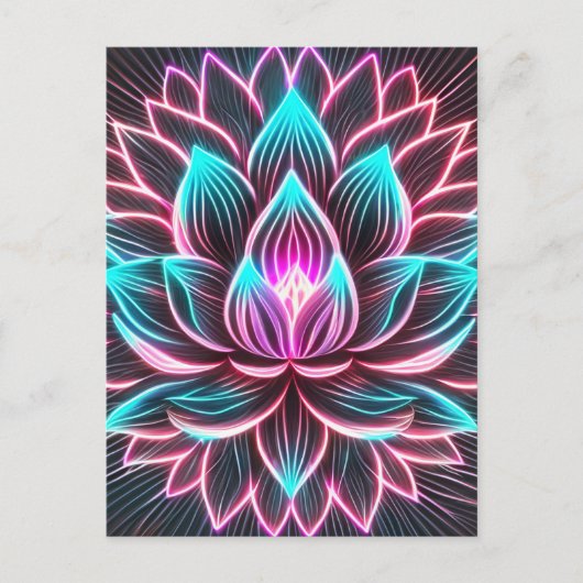Neon Lights Lotus Flower Awakening Reiki Magic Briefkaart (Voorkant)