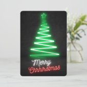 Neon Lights Merry Green White - rode kerstboom Feestdagenkaart (Staand voorkant)
