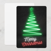 Neon Lights Merry Green White - rode kerstboom Feestdagenkaart (Voorkant / Achterkant)