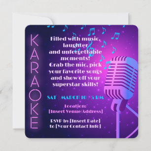 Neon Lights & Microphone Karaoke Party Kaart