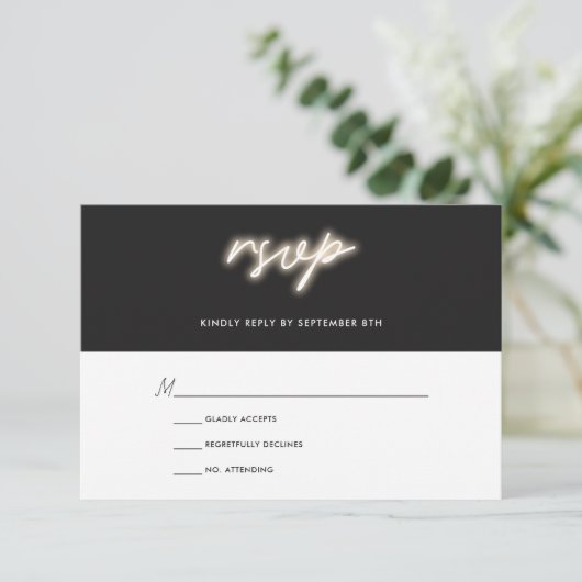 Neon Lights | Modern Wedding RSVP Kaartje (Staand voorkant)
