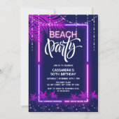 Neon Lights Palm Beach Nacht Party Verjaardag Kaart (Voorkant)