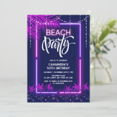 Neon Lights Palm Beach Nacht Party Verjaardag Kaart (Staand voorkant)