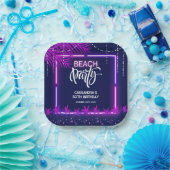 Neon Lights Palm Beach Nacht Party Verjaardag Papieren Bordje (Feest)