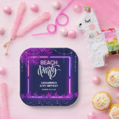 Neon Lights Palm Beach Nacht Party Verjaardag Papieren Bordje (Feest)