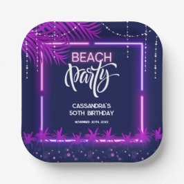 Neon Lights Palm Beach Nacht Party Verjaardag Papieren Bordje