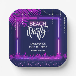Neon Lights Palm Beach Nacht Party Verjaardag Papieren Bordje