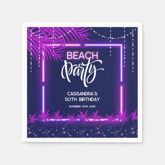 Neon Lights Palm Beach Nacht Party Verjaardag Servet (Voorkant)