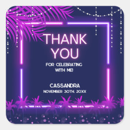 Neon Lights Palm Beach Nacht Party Verjaardag Vierkante Sticker