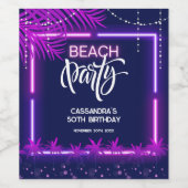 Neon Lights Palm Beach Nacht Party Verjaardag Wijn Etiket (Enkel label)