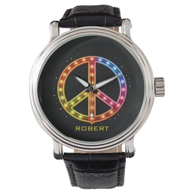 Neon Lights Peace Sign Unisex Horloge (Voorkant)