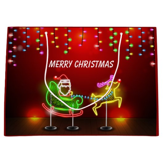 Neon Lights Santa en Rudolph Large Cadeautasje (Voorkant)